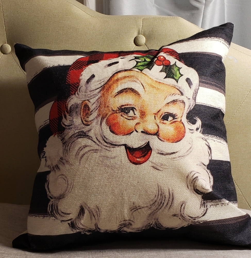 Santa Christmas Pillow 16x16 Removeable Zipper Cover Retro Farmhouse Santa